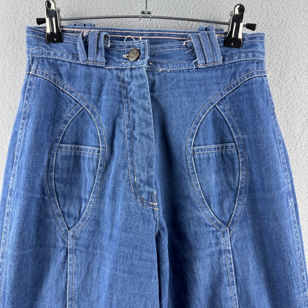 Vintage 70s Bell Bottom Jeans Womens 7/8 Fits 24x33 Blue Denim Flare - Picture 2 of 16